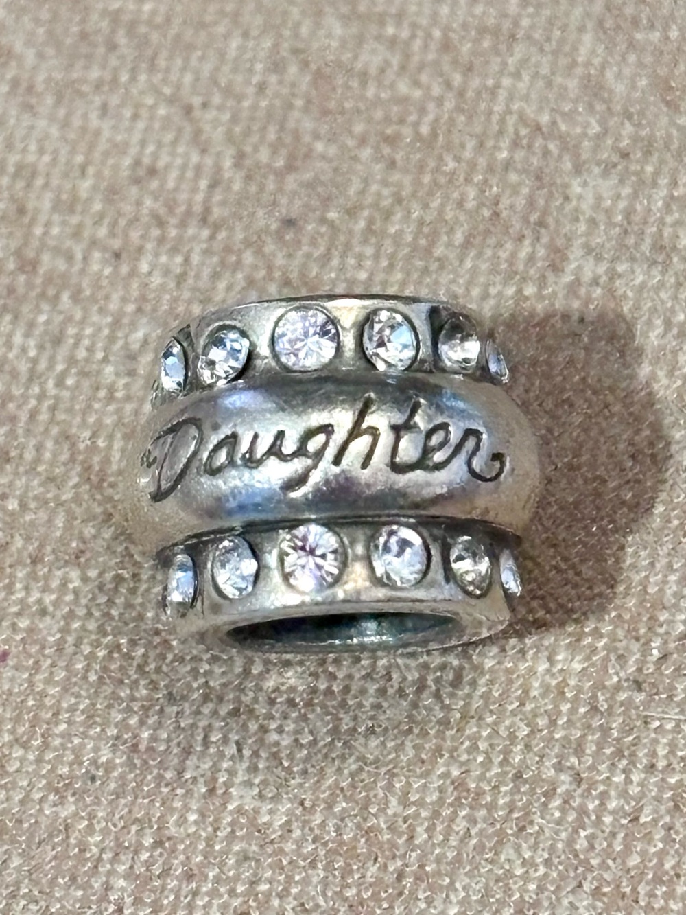 Brighton Daughter bead in Brushed silver Edged with clear crystals Retired